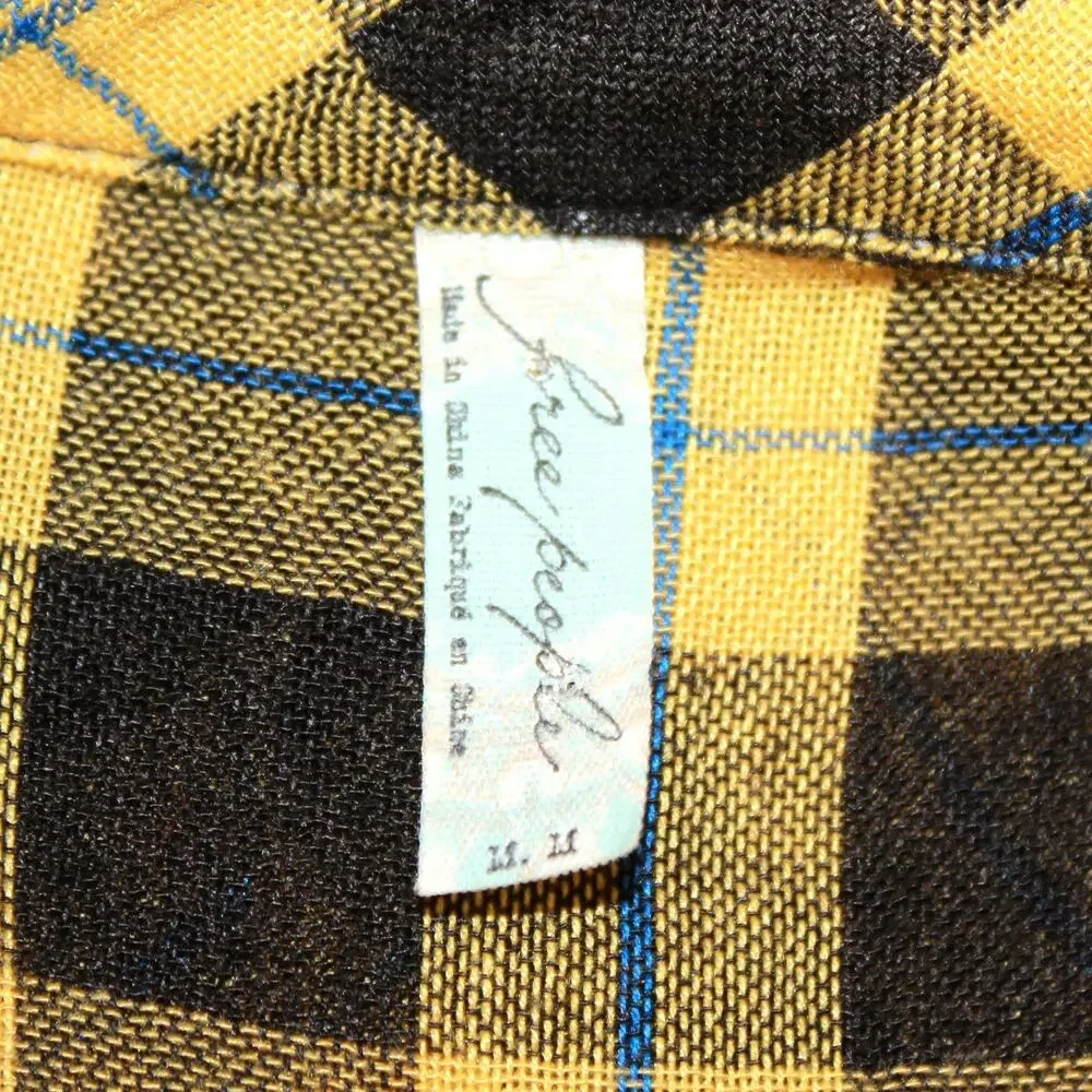 Free People Grunge Yellow Black Plaid Cutout Tunic Shirt Medium Modern